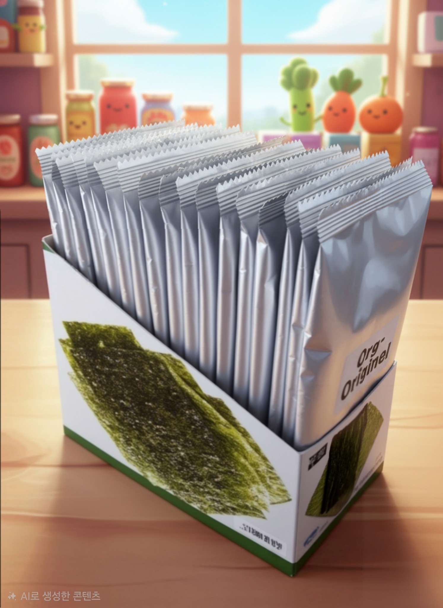 Paper retail display box for organic seaweed snacks