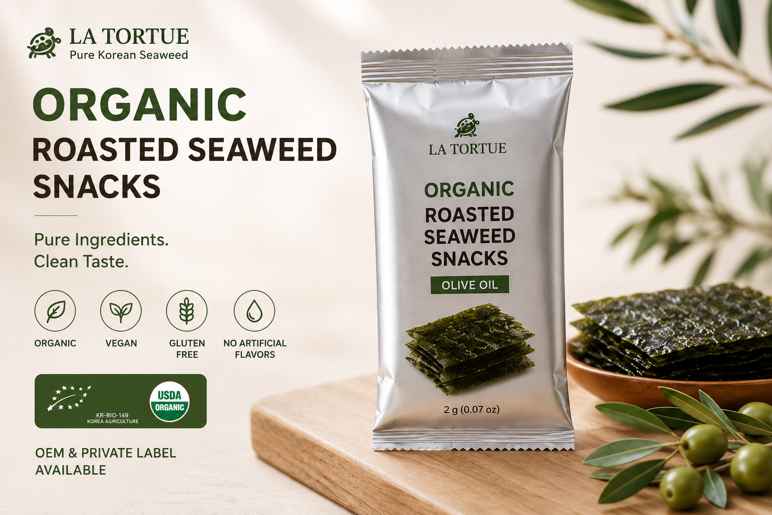 Organic roasted seaweed snack individual pack